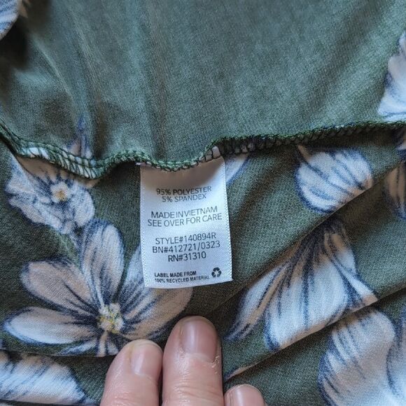 Floral Wrap Midi Dress Green White L Fairy Cottage Romantic - Picture 7 of 7